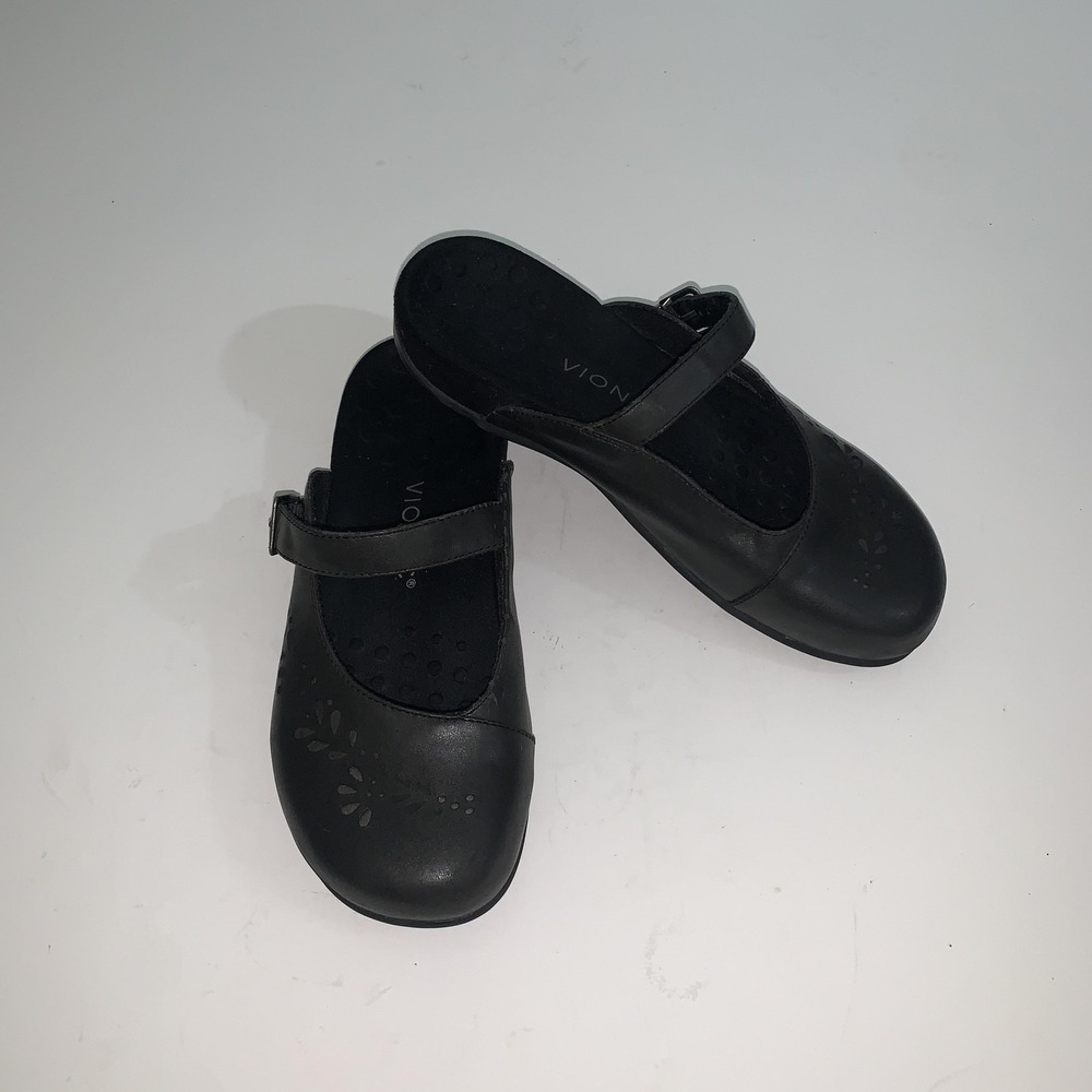Vionic Midway Shoes Womens Size 8 Black Leather Clog Buckle Comfort Casual